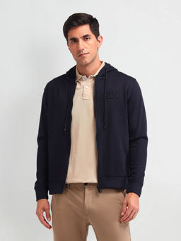 Arrow Newyork - Navy Blue Solid Regular Fit Hoodie