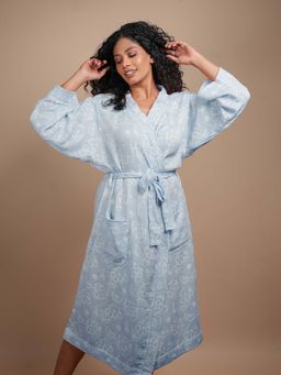 Doctor Towels - Banana Jacquard Bath Robe Floral Chalk Bule