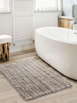 Sashaa World - Brown Tufted Striped Bathroom Rug Pack Of 2