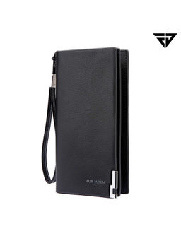 FUR JADEN - Black Stylish Long Wallet with Zip Pocket, Multiple Card Holders and Phone Pocket