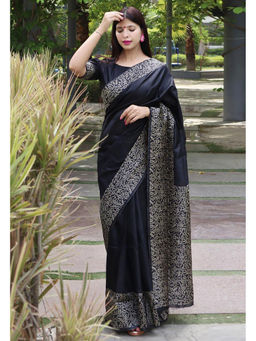 Anjaneya Sarees - Black Woven Designer Banarasi Silk Kanjivaram Saree with Unstitched Blouse