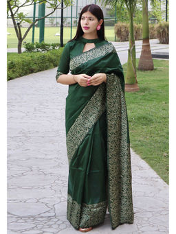 Anjaneya Sarees - Green Woven Designer Banarasi Silk Kanjivaram Saree with Unstitched Blouse