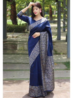 Anjaneya Sarees - Navy Blue Woven Designer Banarasi Silk Kanjivaram Saree with Unstitched Blouse