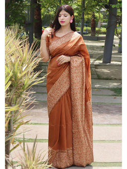 Anjaneya Sarees - Orange Woven Designer Banarasi Silk Kanjivaram Saree with Unstitched Blouse