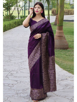 Anjaneya Sarees - Purple Woven Designer Banarasi Silk Kanjivaram Saree with Unstitched Blouse
