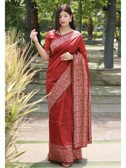 Anjaneya Sarees - Red Woven Designer Banarasi Silk Kanjivaram Saree with Unstitched Blouse