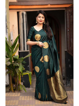 Anjaneya Sarees - Green Woven Designer Banarasi Silk Kanjivaram Saree with Unstitched Blouse