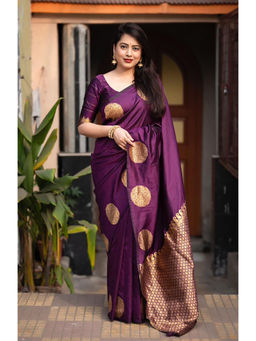 Anjaneya Sarees - Purple Woven Designer Banarasi Silk Kanjivaram Saree with Unstitched Blouse