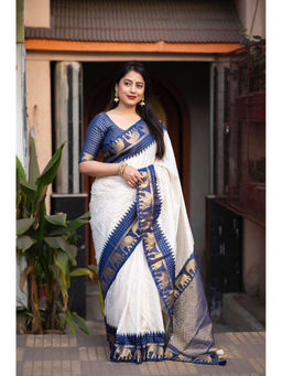 Anjaneya Sarees - Blue Woven Designer Banarasi Silk Kanjivaram Saree with Unstitched Blouse