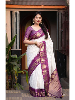 Anjaneya Sarees - Purple Woven Designer Banarasi Silk Kanjivaram Saree with Unstitched Blouse