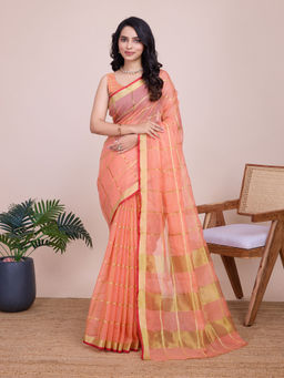 Anjaneya Sarees - Orange Woven Designer Cotton Silk Kanjivaram Saree with Unstitched Blouse