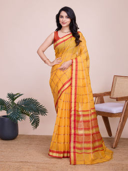 Anjaneya Sarees - Yellow Woven Designer Cotton Silk Kanjivaram Saree with Unstitched Blouse