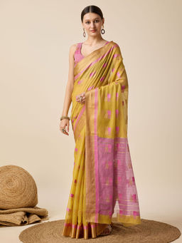 Anjaneya Sarees - Yellow Woven Designer Cotton Silk Kanjivaram Saree with Unstitched Blouse