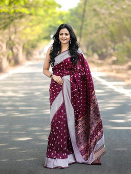 Anjaneya Sarees - Maroon Woven Designer Banarasi Silk Kanjivaram Saree with Unstitched Blouse