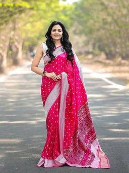 Anjaneya Sarees - Pink Woven Designer Banarasi Silk Kanjivaram Saree with Unstitched Blouse