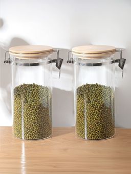 UMAI - Borosilicate Jar With Wooden Lid 1400ml (Pack of 2)