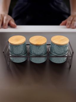 UMAI - Ceramic Jar Set With Bamboo Lid Iron Holder 650Ml