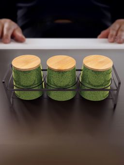 UMAI - Ceramic Jar Set With Bamboo Lid Iron Holder 650Ml