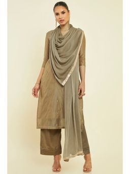 Soch - Women Brown Chanderi Dress Material (Set of 3)