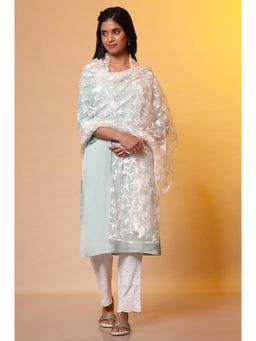 Aurelia - Women White Polyester Embroidered Dupatta