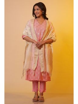 Aurelia - Women White Polyester Stripes Dupatta