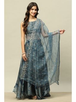 Rangriti - Women Blue Polyester Embroidered Dupatta
