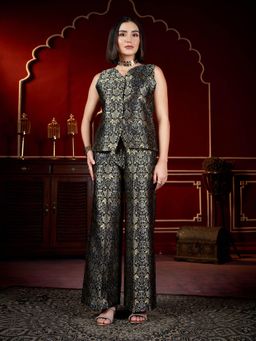PURVAJA - Black and Gold Sleeveless Printed Co-Ord Set
