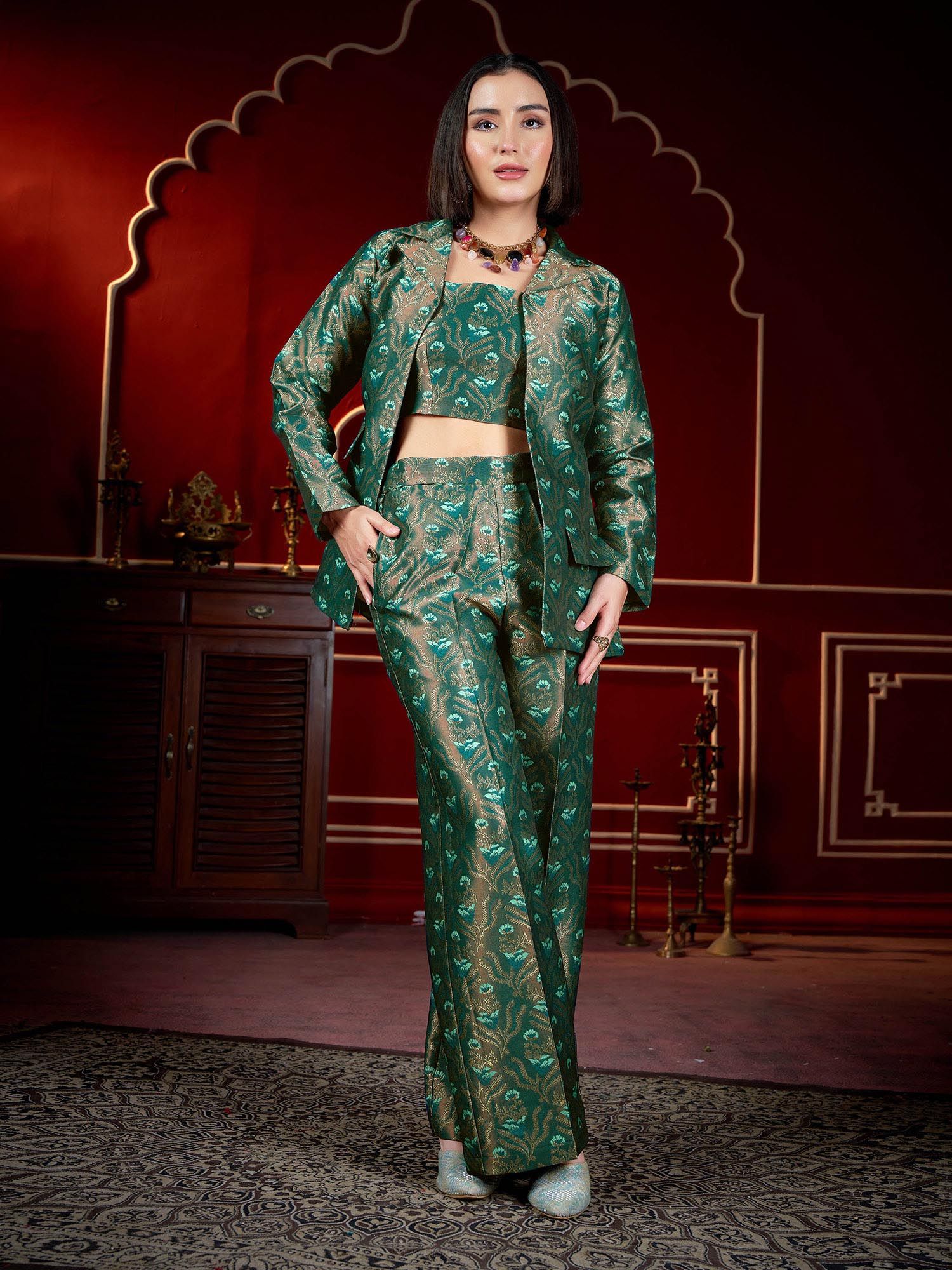 purvaja Green Printed Three Piece Co-Ord Set-picture-12