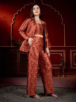 PURVAJA - Rust Printed Three Piece Co-Ord Set