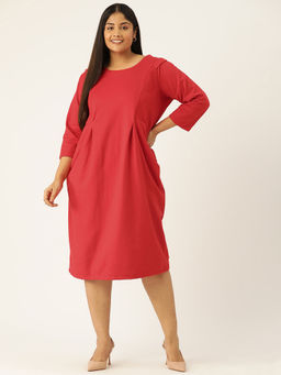 theRebelinme - Plus Size Womens Red Solid Color Fleece Dress