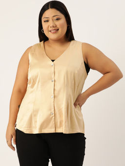 theRebelinme - Plus Size Womens Gold Solid Color Satin Sleeveless Top
