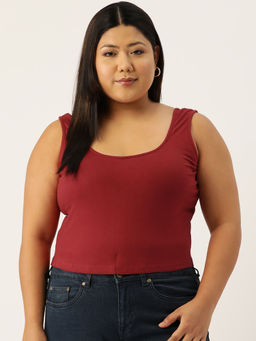 theRebelinme - Plus Size Womens Maroon Solid Color Cotton Knitted Top