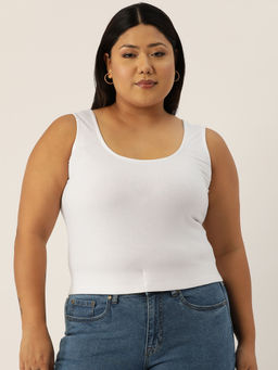 theRebelinme - Plus Size Womens White Solid Color Cotton Knitted Top