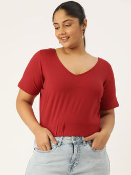 theRebelinme - Plus Size Womens Red Solid Color Crop Top
