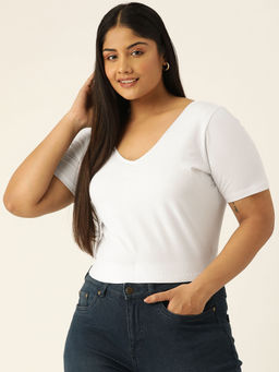 theRebelinme - Plus Size Womens White Solid Color Crop Top