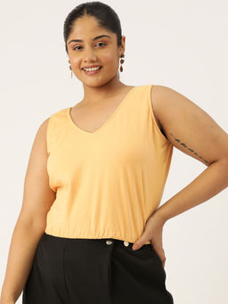 theRebelinme - Plus Size Womens Beige Solid Color Sleeveless Crop Top