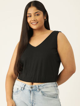 theRebelinme - Plus Size Womens Black Solid Color Sleeveless Crop Top