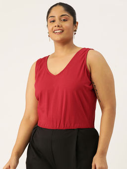 theRebelinme - Plus Size Womens Maroon Solid Color Sleeveless Crop Top