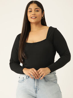 theRebelinme - Plus Size Womens Black Solid Color Square Neck Crop Top