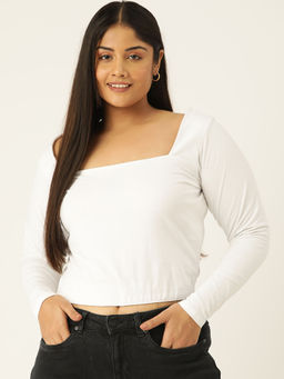 theRebelinme - Plus Size Womens White Solid Color Square Neck Crop Top
