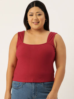 theRebelinme - Plus Size Womens Maroon Solid Color Knitted Top