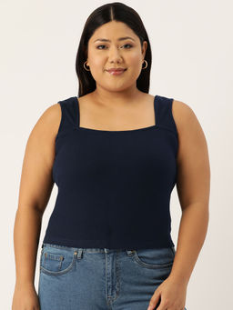 theRebelinme - Plus Size Womens Navy Blue Solid Color Knitted Top