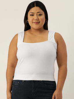 theRebelinme - Plus Size Womens White Solid Color Knitted Top