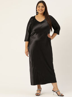 theRebelinme - Plus Size Womens Black Solid Color Satin Maxi Dress