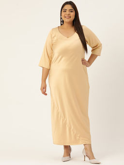 theRebelinme - Plus Size Womens Gold Solid Color Satin Maxi Dress