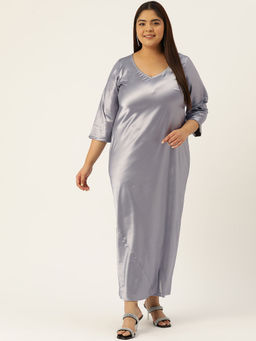 theRebelinme - Plus Size Womens Grey Solid Color Satin Maxi Dress