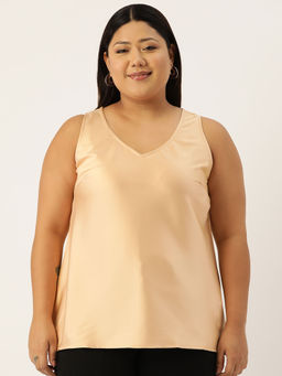 theRebelinme - Plus Size Womens Gold Solid Color Satin Top