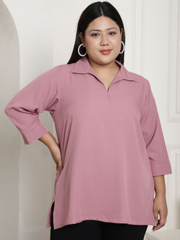 theRebelinme - Plus Size Womens Mauve Solid Color Shirt Style Longline Top