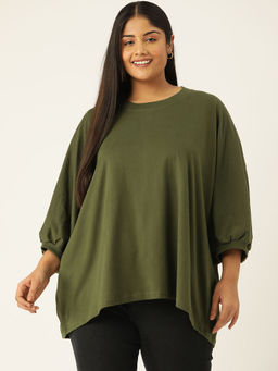 theRebelinme - Plus Size Womens Olive Solid Color Ribbed Detail Top