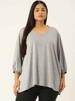 theRebelinme - Plus Size Womens Light Grey Solid Color Longline Cotton Top